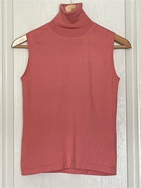 Pure Cashmere Sleeveless Turtleneck Knit Top Dusty Rose Pink S Quiet Luxury